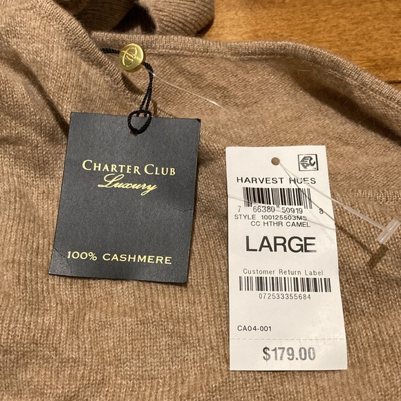 100% Cashmere Heather Camel Turtleneck Sweater Size: Large (Charter Club) - Picture 2 of 4